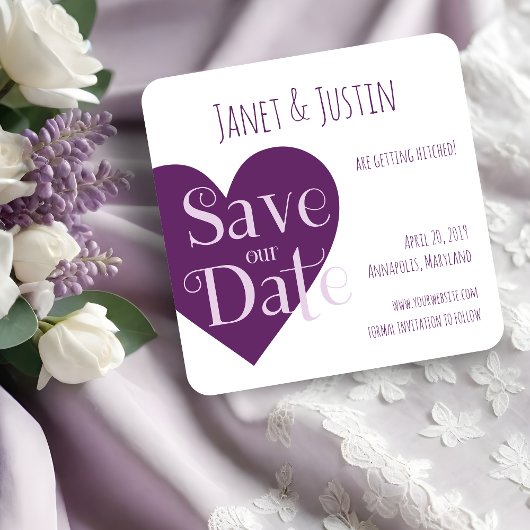 Wedding Purple Heart Modern Minimalist Save The Date
