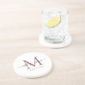 Wedding Purple Monogram Names Year Est  Zandsteen Onderzetter (Zijkant)