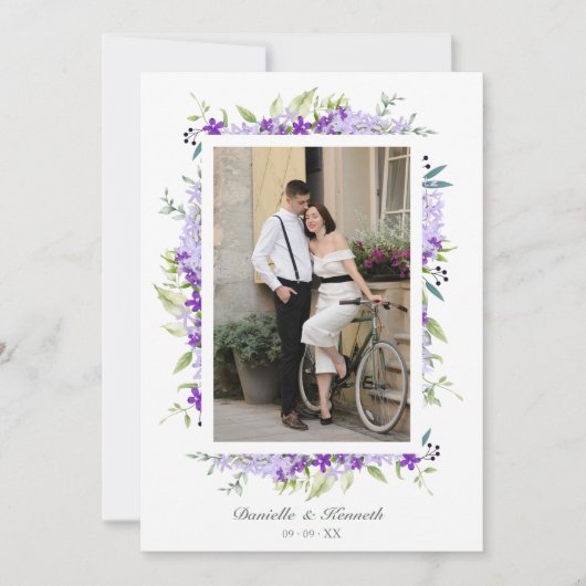 Wedding Purple Shades Flowers & Branches Photo Save The Date (Voorkant)