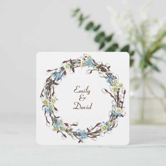 Wedding Pussy Willow Wreath Kaart (Staand voorkant)