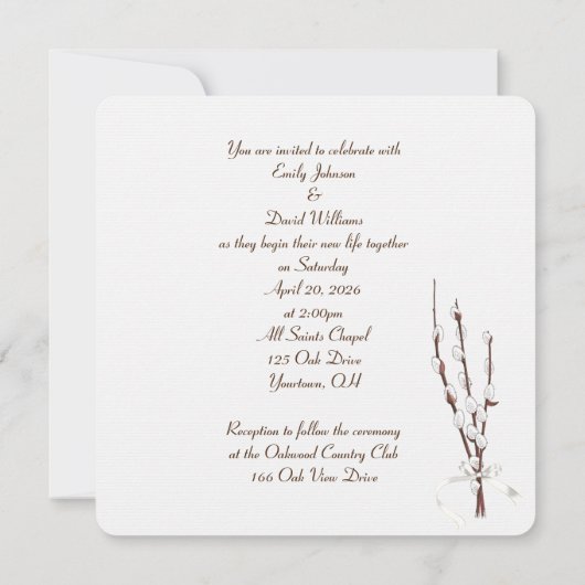 Wedding Pussy Willow Wreath Kaart (Achterkant)