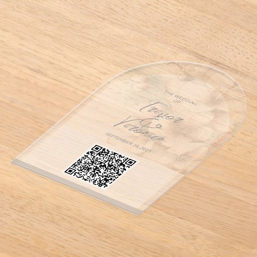 Wedding QR Code Cherry Blossom Uitnodiging (Laagn)