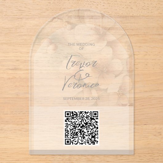 Wedding QR Code Cherry Blossom Uitnodiging (Voorkant)