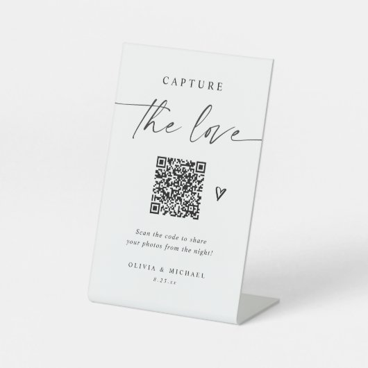 Wedding QR Code Elegant Photo Sharing Reclamebord Met Voetstuk (Voorkant)