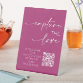 Wedding QR Code Foto-app Berry Pink uploaden Reclamebord Met Voetstuk (Insitu)