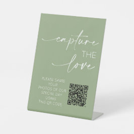 Wedding QR Code Foto-app Sage Green uploaden Reclamebord Met Voetstuk
