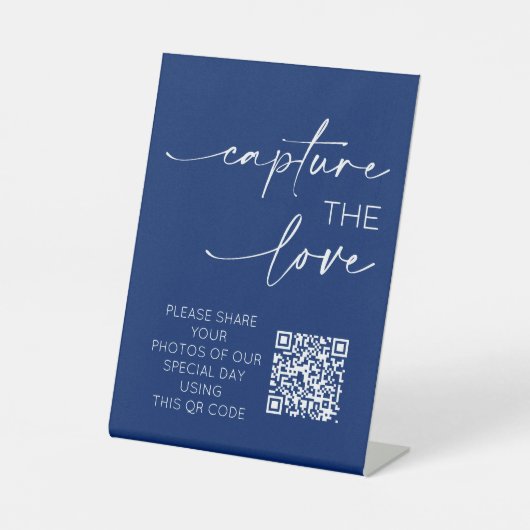 Wedding QR Code Foto App Upload Royal Blue Reclamebord Met Voetstuk (Voorkant)