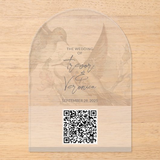 Wedding QR Code Kolibrie Uitnodiging (Voorkant)