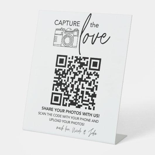 Wedding QR Code Sign | Minimalist Wedding Sign Reclamebord Met Voetstuk (Voorkant)