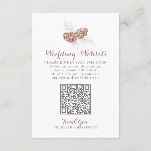 Wedding QR code website bruin dennenappel Informatiekaartje (Achterkant)
