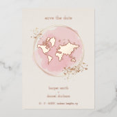 Wedding Real Rose Gold Effect World Map Folie Uitnodiging (Voorkant)