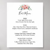 Wedding Receptie Bar Menu Roze Bloemen Script Poster (Voorkant)