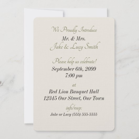 Wedding Reception Bouquet en Green Kaart (Achterkant)