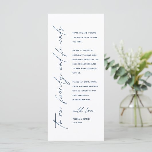 Wedding Reception Dinner Modern Thank You Card Programmakaart (Staand voorkant)