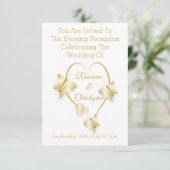 Wedding Reception Gold Coloured Heart Butterfly Informatiekaartje (Staand voorkant)