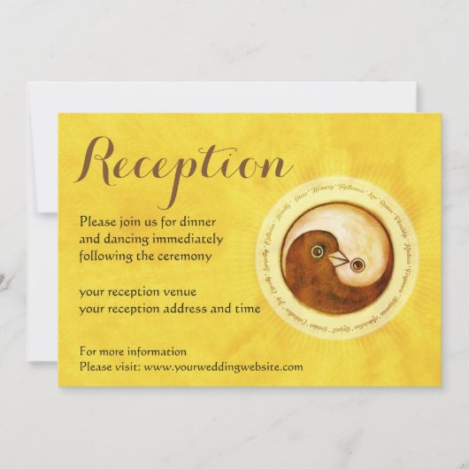 WEDDING RECEPTION INVITE. Gold YinYang-duves Kaart (Voorkant)