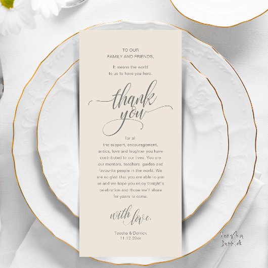 Wedding Reception Place Setting Thank You Card Programmakaart