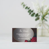 Wedding Red Blush Floral Silver Gray Mirror Detail Informatiekaartje (Staand voorkant)