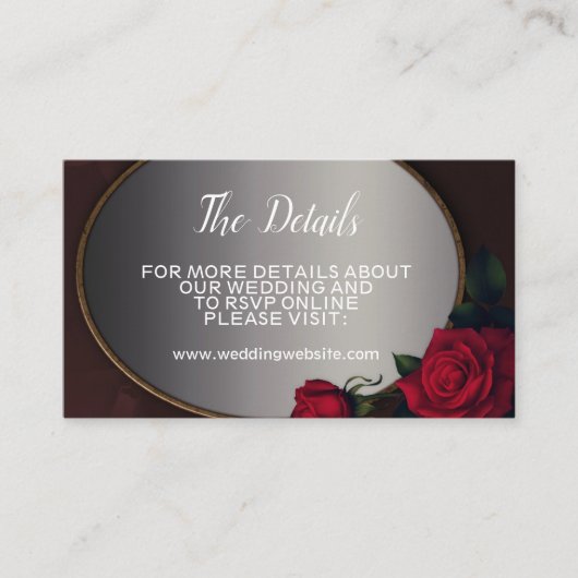 Wedding Red Blush Floral Silver Gray Mirror Detail Informatiekaartje (Voorkant)