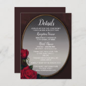 Wedding Red Blush Floral Silver Gray Mirror Detail Informatiekaartje (Voorkant / Achterkant)