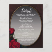 Wedding Red Blush Floral Silver Gray Mirror Detail Informatiekaartje (Voorkant)