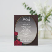 Wedding Red Blush Floral Silver Gray Mirror Detail Informatiekaartje (Staand voorkant)