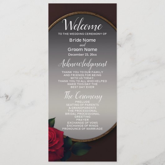 Wedding Red Blush Floral Silver Gray Mirror Programmakaart (Voorkant)