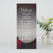 Wedding Red Blush Floral Silver Gray Mirror Programmakaart (Staand voorkant)