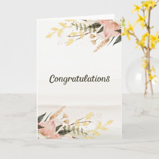 Wedding Red Floral Waterverf gefeliciteerd Kaart (Gele Bloem)