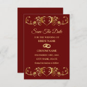 Wedding Red Golden Geometric Pattern Elegant Save The Date (Voorkant / Achterkant)