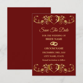 Wedding Red Golden Geometric Pattern Elegant Save The Date