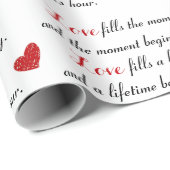 Wedding Red Hearts and Romantic Quote Cadeaupapier (Rol Hoek)
