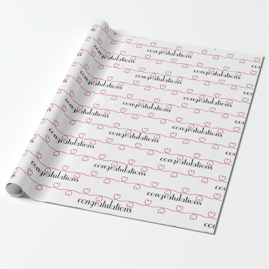 Wedding Red Hearts op White Cadeaupapier (Uitgerold)