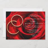 Wedding Red Rose Gold Rings Wedding Invitation Feestdagenkaart (Voorkant)