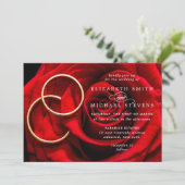 Wedding Red Rose Gold Rings Wedding Invitation Feestdagenkaart (Staand voorkant)