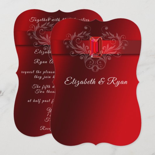 Wedding Red Satin Ribbon Sparkling Ruby Kaart (Voorkant / Achterkant)