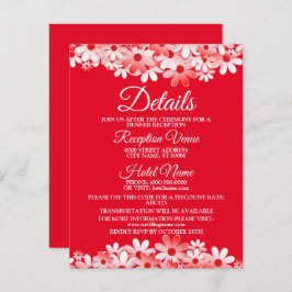 Wedding Red White Floral Detail Enclosure  Informatiekaartje