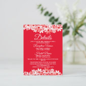 Wedding Red White Floral Detail Enclosure  Informatiekaartje (Staand voorkant)