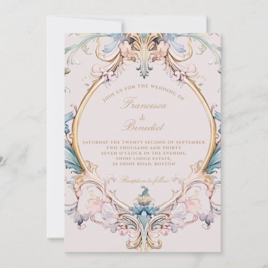 Wedding Regency  Barok Pink Invitation (Voorkant)