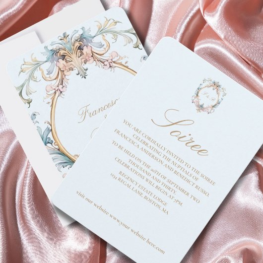 Wedding Regency Blauw Monogram Elegante Uitnodigin RSVP Kaartje