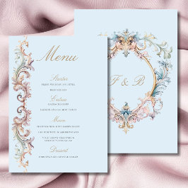 Wedding Regency Era Blauw Barok Crest Menu