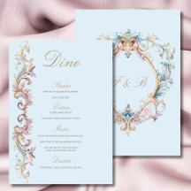 Wedding Regency Era Blauw Barok Crest Menu