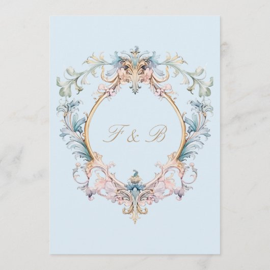 Wedding Regency Era Blauw Barok Crest Menu (Achterkant)