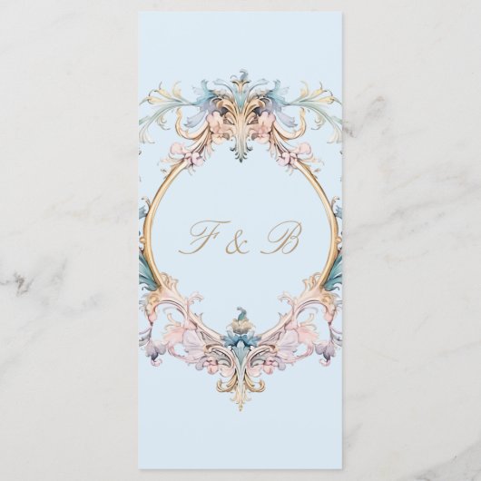 Wedding Regency Era Monogram Blauw Menu (Achterkant)