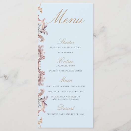 Wedding Regency Era Monogram Blauw Menu (Voorkant)