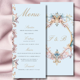 Wedding Regency Era Monogram Blauw Menu