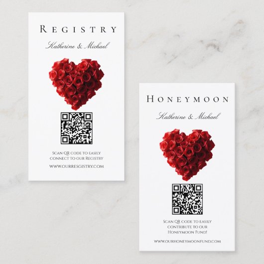 Wedding Registry-Heart Shaped Red Roses- Visitekaartje (Voorkant / Achterkant)