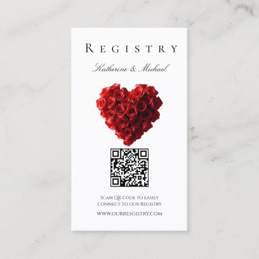 Wedding Registry-Heart Shaped Red Roses- Visitekaartje (Voorkant)