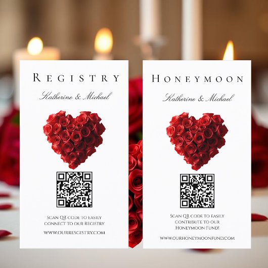 Wedding Registry-Heart Shaped Red Roses- Visitekaartje