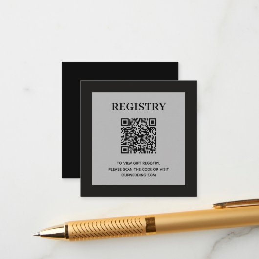 Wedding Registry QR Code Black Informatiekaartje (Voorkant / Achterkant in situ)